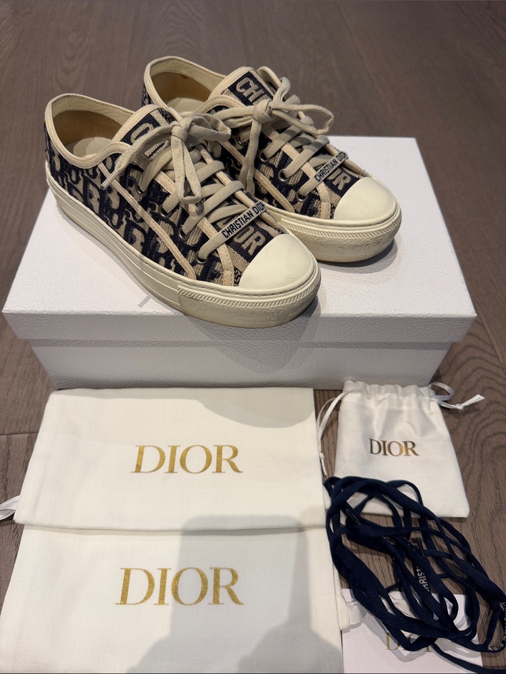 Dior Oblique Canvas Low-Top Sneakers in Beige and Navy size 5